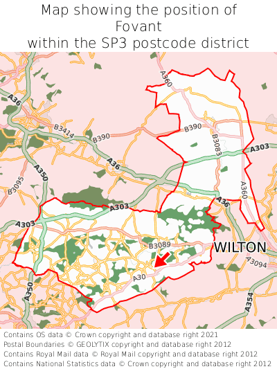 Map showing location of Fovant within SP3