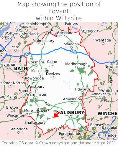 Map showing location of Fovant within Wiltshire