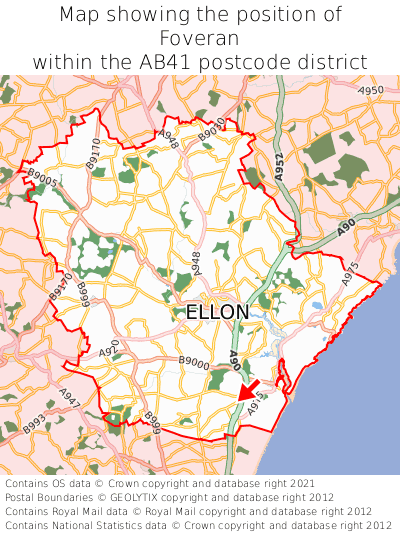 Map showing location of Foveran within AB41