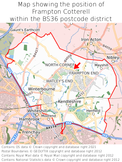 Map showing location of Frampton Cotterell within BS36