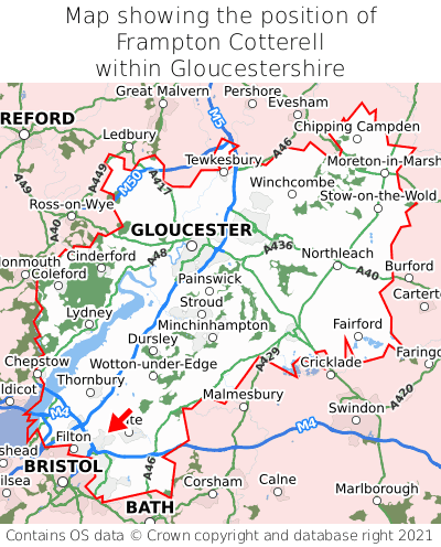 Map showing location of Frampton Cotterell within Gloucestershire