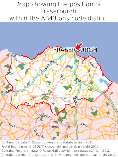 Map showing location of Fraserburgh within AB43