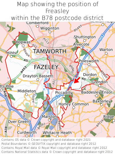 Map showing location of Freasley within B78