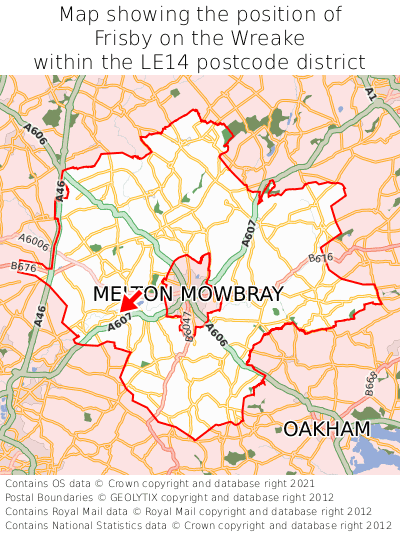 Map showing location of Frisby on the Wreake within LE14