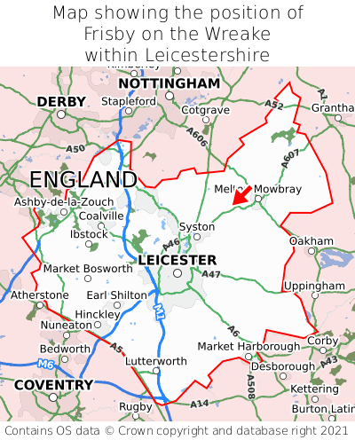 Map showing location of Frisby on the Wreake within Leicestershire