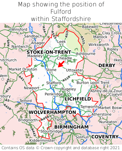 Map showing location of Fulford within Staffordshire