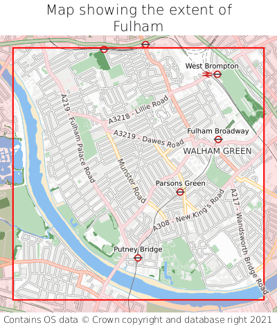 Map showing extent of Fulham as bounding box