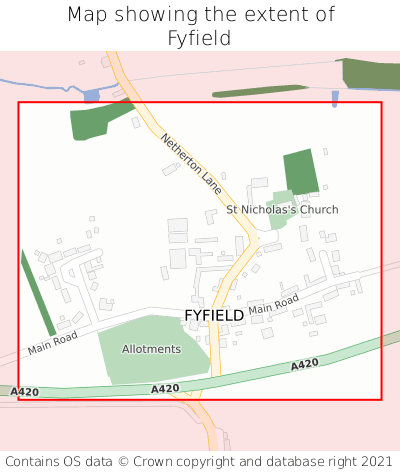 Map showing extent of Fyfield as bounding box