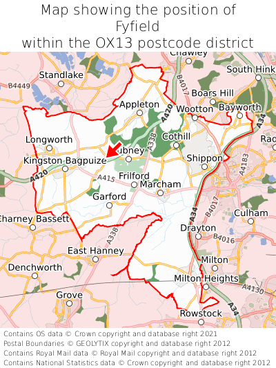 Map showing location of Fyfield within OX13