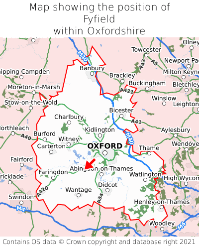 Map showing location of Fyfield within Oxfordshire