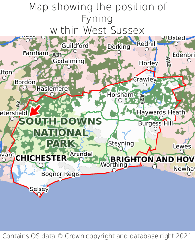 Map showing location of Fyning within West Sussex