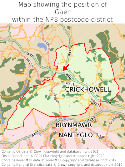 Map showing location of Gaer within NP8