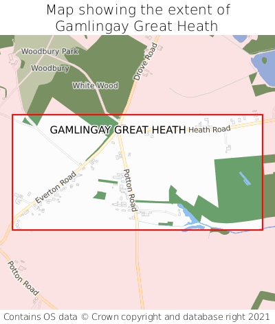 Map showing extent of Gamlingay Great Heath as bounding box