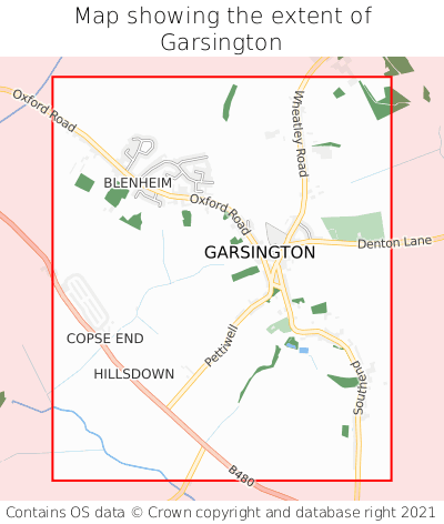 Map showing extent of Garsington as bounding box