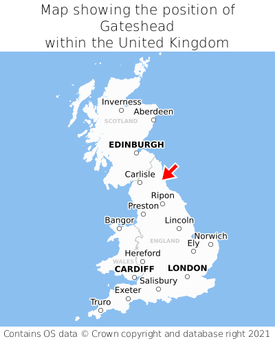 Map showing location of Gateshead within the UK