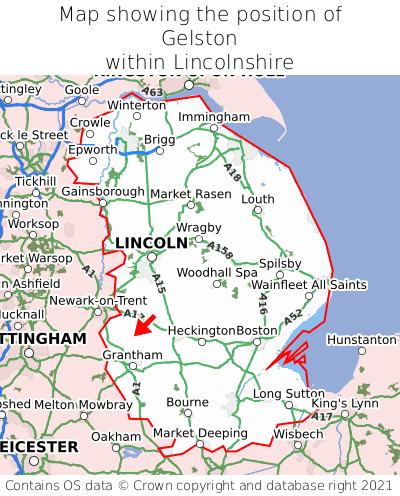 Map showing location of Gelston within Lincolnshire