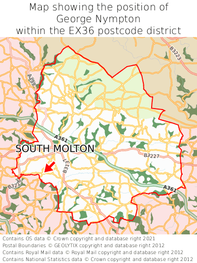 Map showing location of George Nympton within EX36