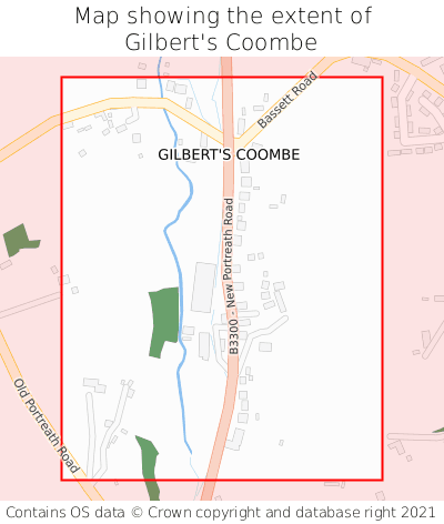 Map showing extent of Gilbert's Coombe as bounding box