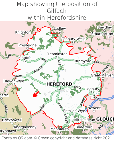 Map showing location of Gilfach within Herefordshire