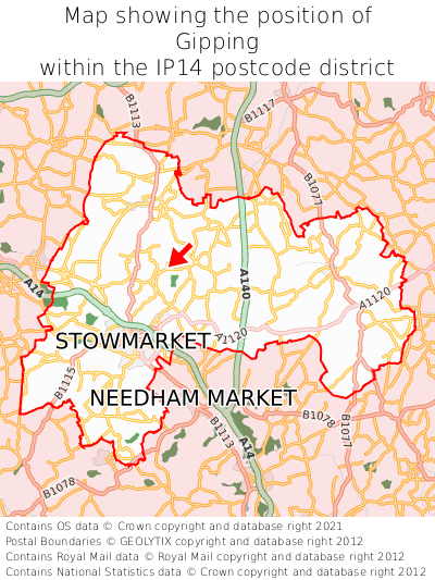 Map showing location of Gipping within IP14