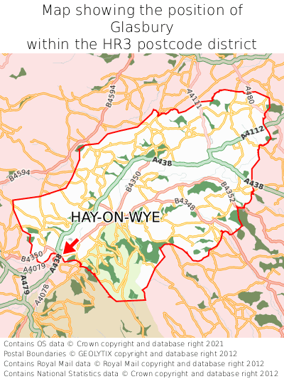 Map showing location of Glasbury within HR3