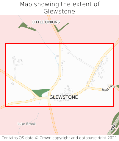 Map showing extent of Glewstone as bounding box