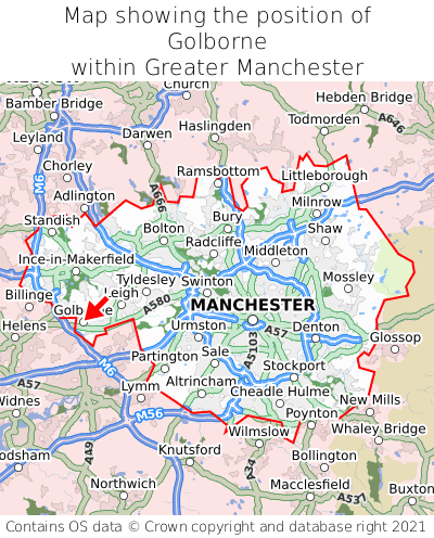 Map showing location of Golborne within Greater Manchester