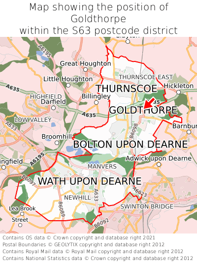 Map showing location of Goldthorpe within S63