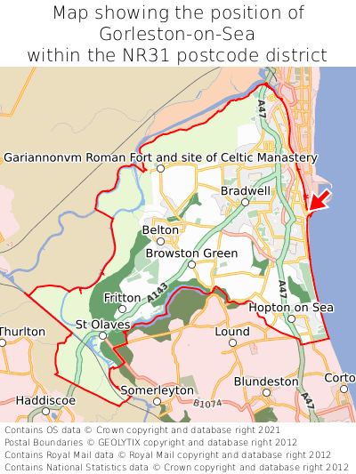 Map showing location of Gorleston-on-Sea within NR31