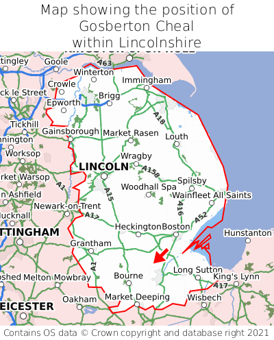 Map showing location of Gosberton Cheal within Lincolnshire