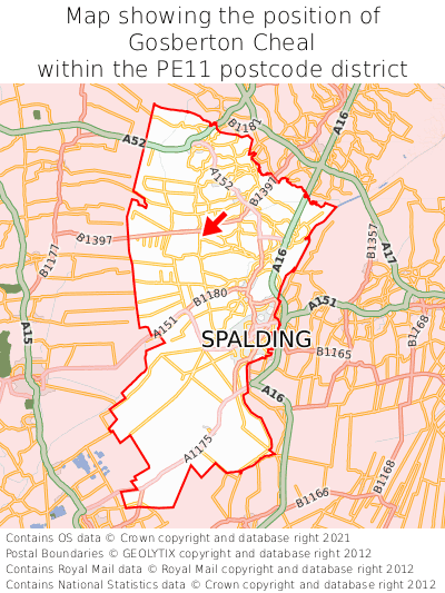 Map showing location of Gosberton Cheal within PE11