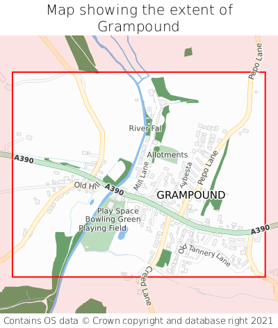 Map showing extent of Grampound as bounding box