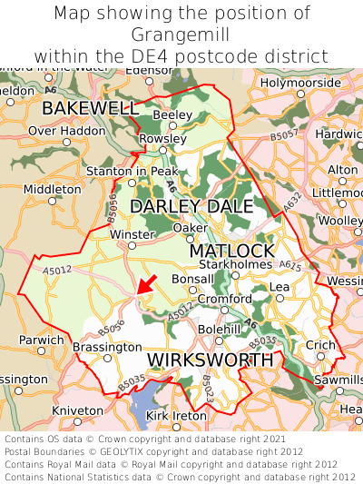 Map showing location of Grangemill within DE4