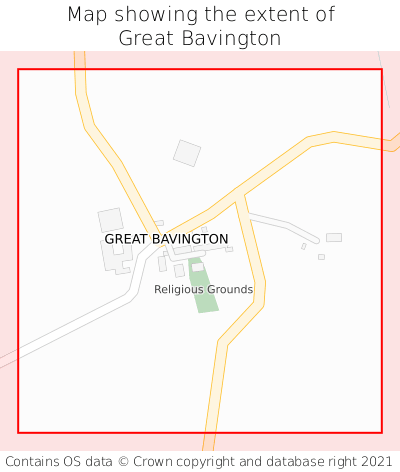 Map showing extent of Great Bavington as bounding box