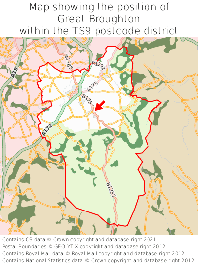 Map showing location of Great Broughton within TS9