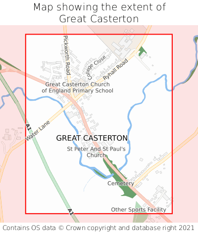 Map showing extent of Great Casterton as bounding box