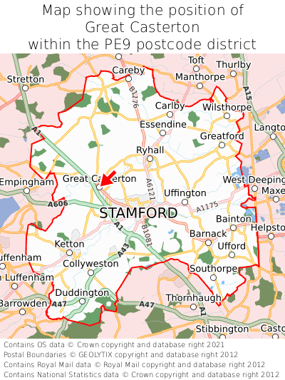 Map showing location of Great Casterton within PE9