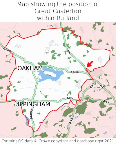 Map showing location of Great Casterton within Rutland