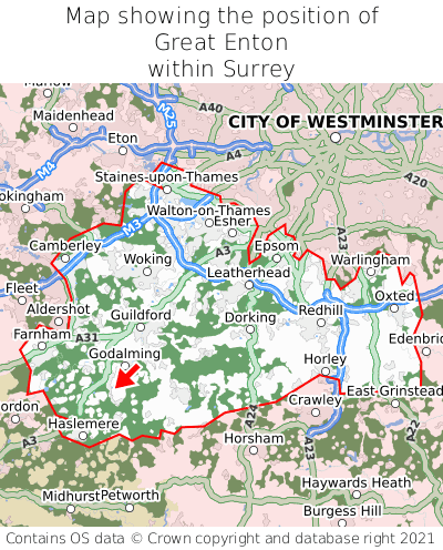 Map showing location of Great Enton within Surrey