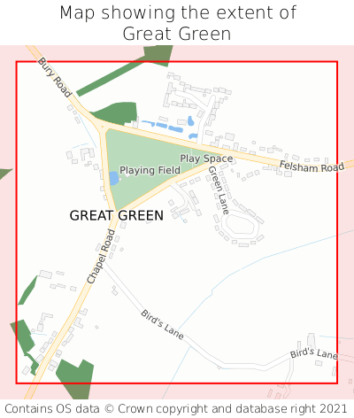 Map showing extent of Great Green as bounding box