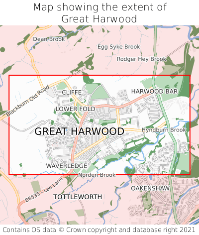 Map showing extent of Great Harwood as bounding box