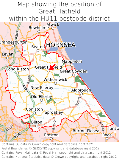Map showing location of Great Hatfield within HU11