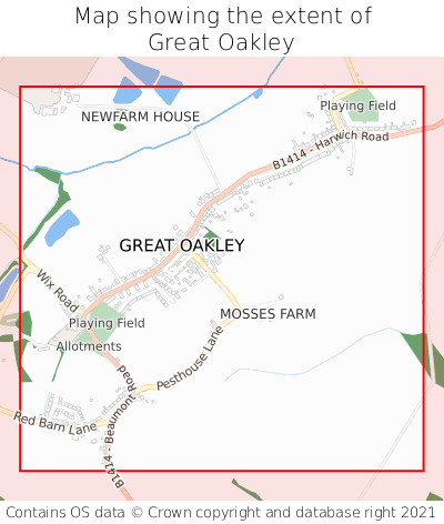 Map showing extent of Great Oakley as bounding box