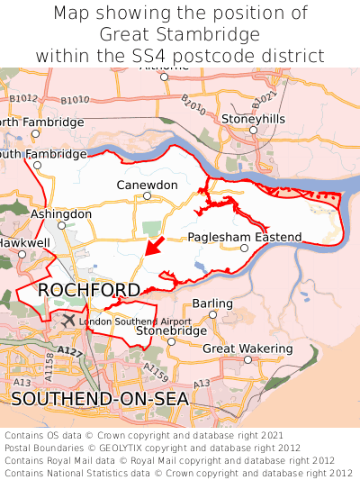 Map showing location of Great Stambridge within SS4