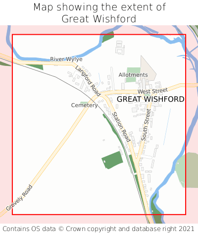 Map showing extent of Great Wishford as bounding box