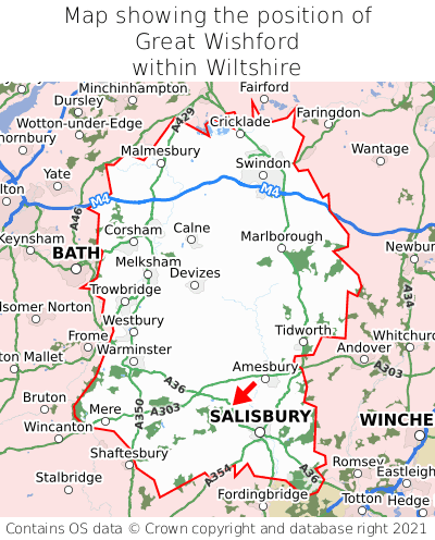 Map showing location of Great Wishford within Wiltshire
