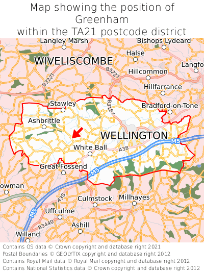 Map showing location of Greenham within TA21