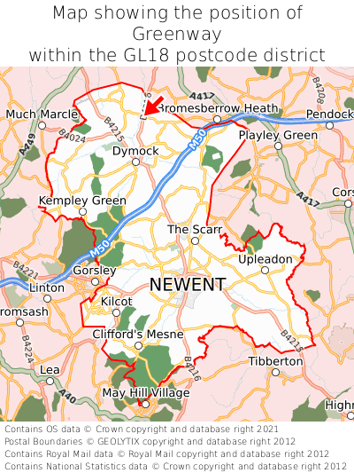 Map showing location of Greenway within GL18