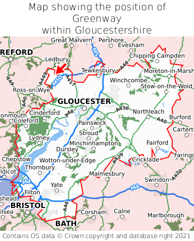 Map showing location of Greenway within Gloucestershire