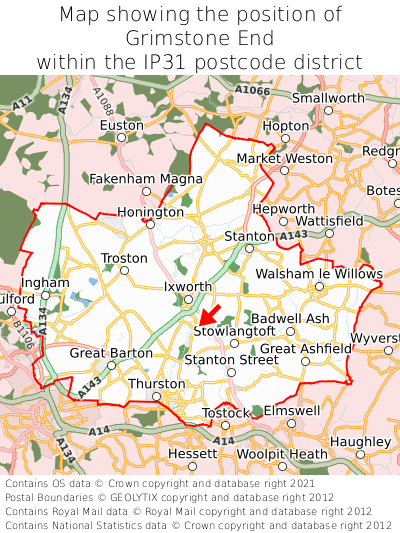 Map showing location of Grimstone End within IP31